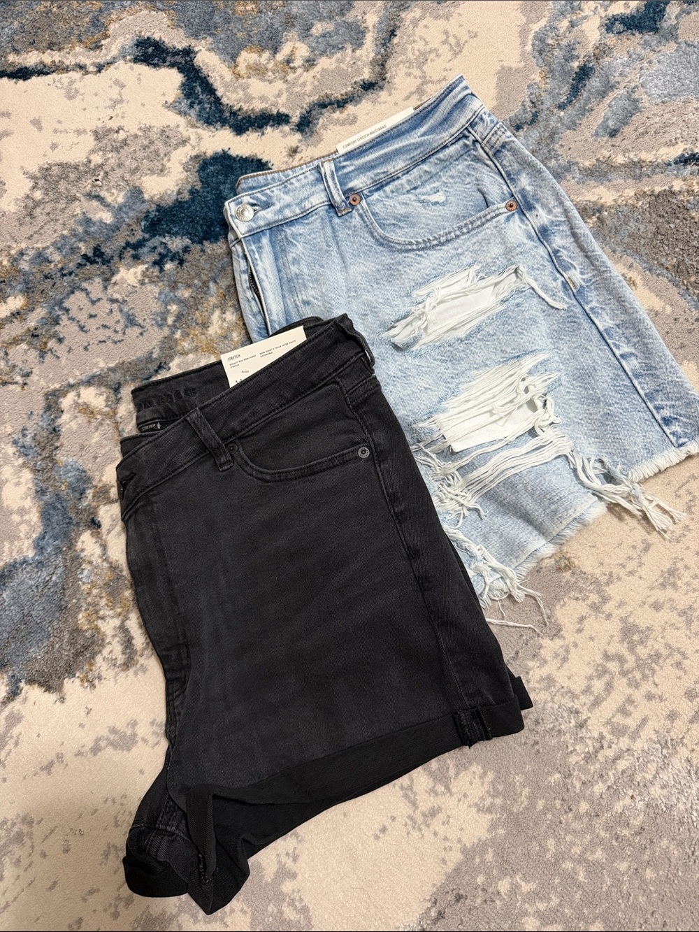 American Eagle Outfitters Black Denim Shorts & Light Wash Distressed Jean Shorts
